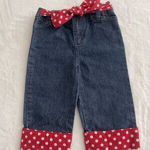 Capri Jeans with Red Polka Dot Belt & Cuffs – Fun & Stylish – 4T